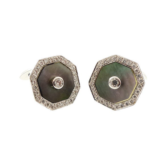 18K White Gold Black Mother Pearl Diamond Cufflink