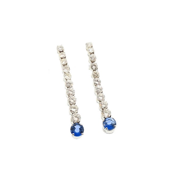 Art Deco Style Platinum Diamond Sapphire Earrings