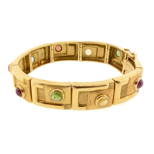 Bruno Guidi Modernist 18K Gold & Multicolored Gemstone Bracelet