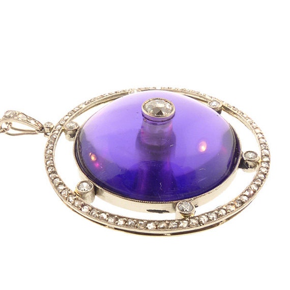 Edwardian Platinum, Diamond & Amethyst Pendant - image 4