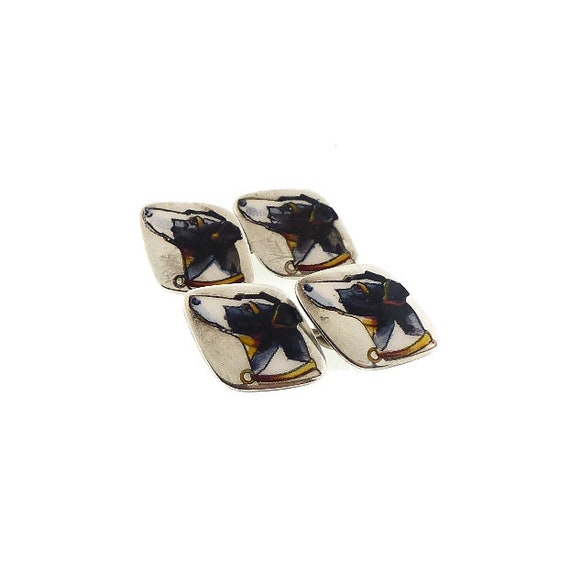 French Art Deco Silver & Enamel Greyhound Dog Cufflinks