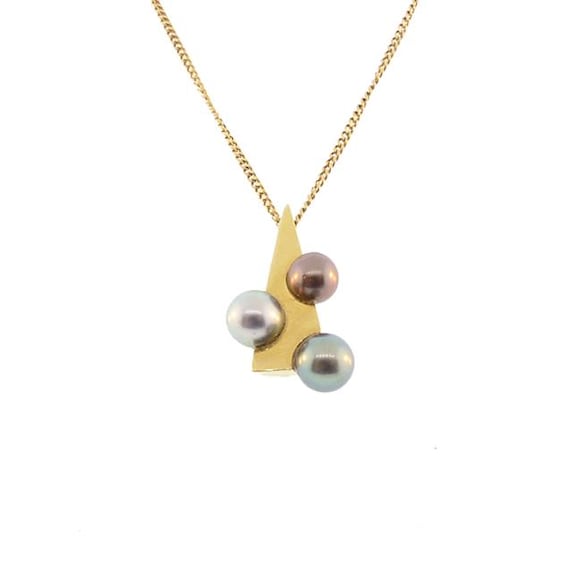 18K Gold & Colored Tahitian Pearl Modernist Pendant