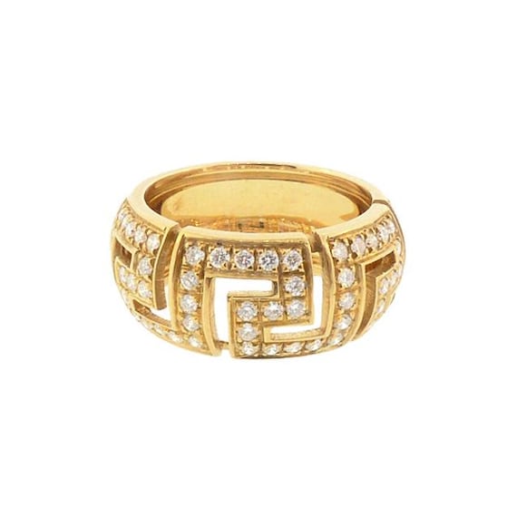 Signed Gianni Versace GRECA SAFFO 18K Gold Diamond Ring