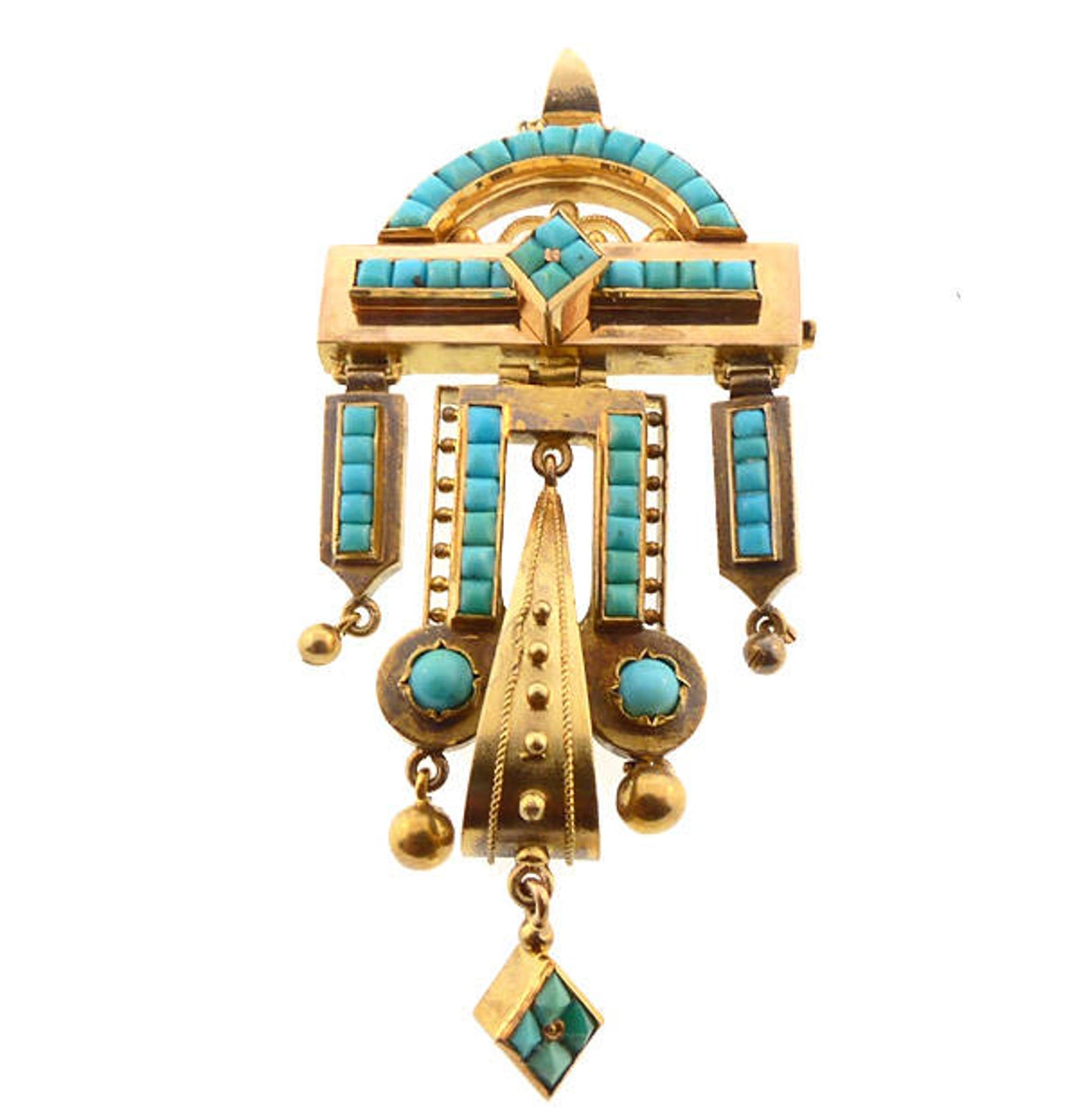 Victorian Etruscan Revival 14K Gold Turquoise Earrings & Pendant - Etsy