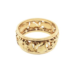 Mid-Century Pierced 14K Yellow Gold Wedding Bells & Floral Band image 2