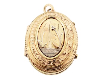 Victorian Aesthetic Pond Scene Multi-Colored Gold-Filled Locket