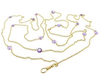 Edwardian 14K Gold & Amethyst Long Guard Chain