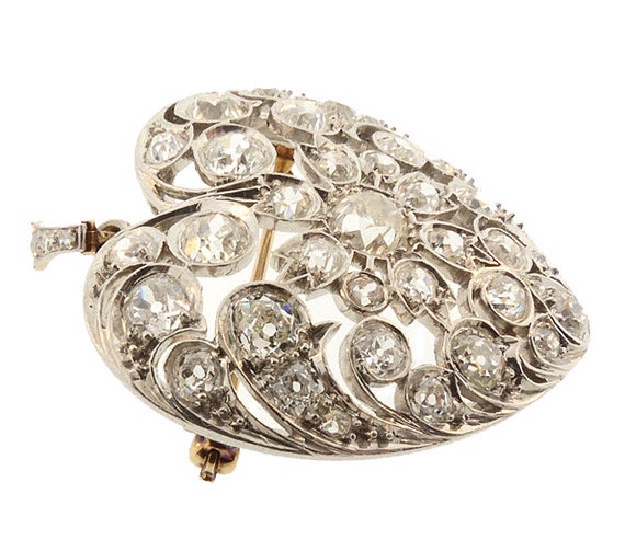 Edwardian Platinum and Diamond Puffed Heart Penda… - image 2