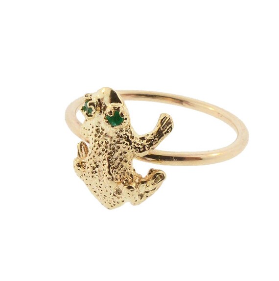 14K Gold & Emerald Frog Stickpin Conversion Ring - image 4