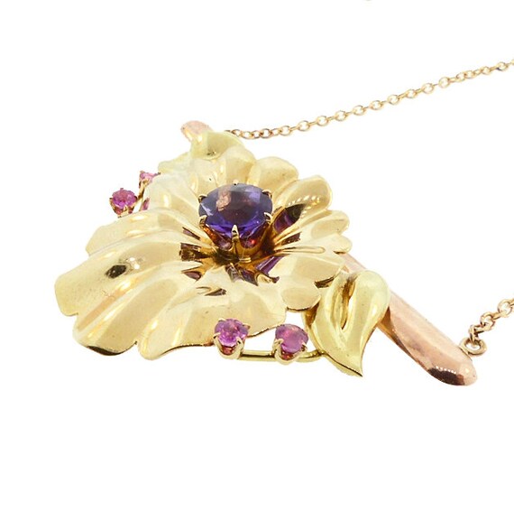 Retro 14K Rose & Yellow Gold, Amethyst, Ruby Pend… - image 3