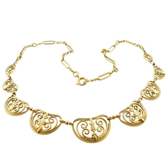 French Edwardian 18K Gold Palmette Necklace View 4