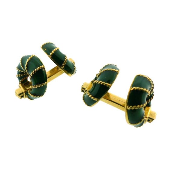 French 18K Gold & Enamel Horsebit Cufflinks
