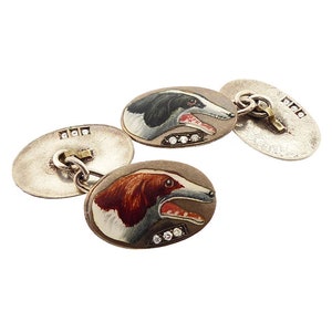 Edwardian Enameled Silver & Diamond Greyhound Dog Cufflinks image 4