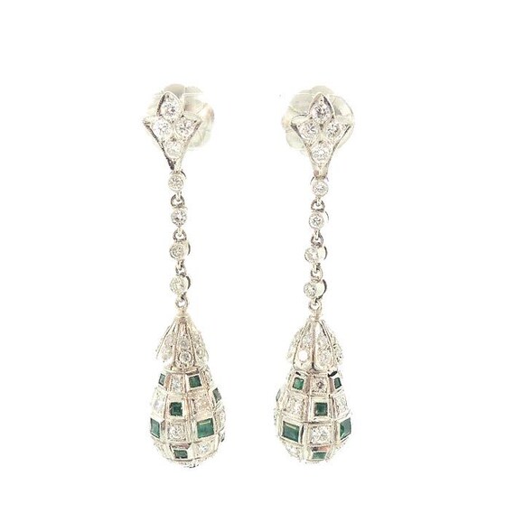 French Art Deco Platinum, Diamond & Emerald Earrings