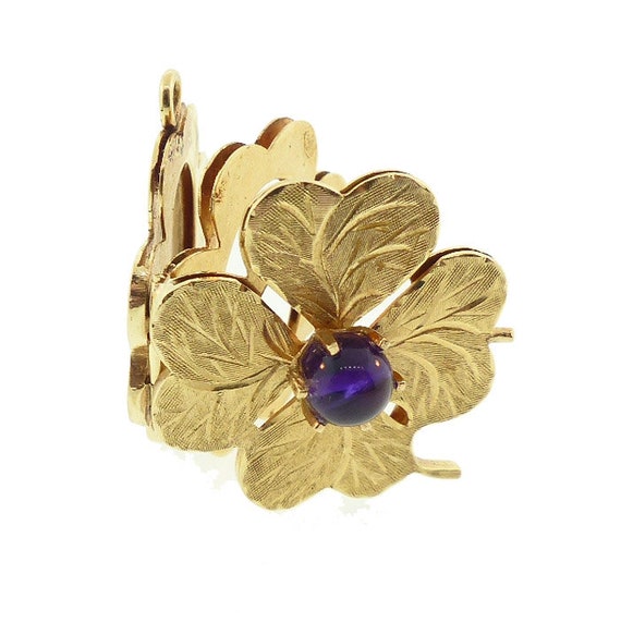 Late Retro 14K Gold & Amethyst 4-Leaf Clover Folding Locket / Charm