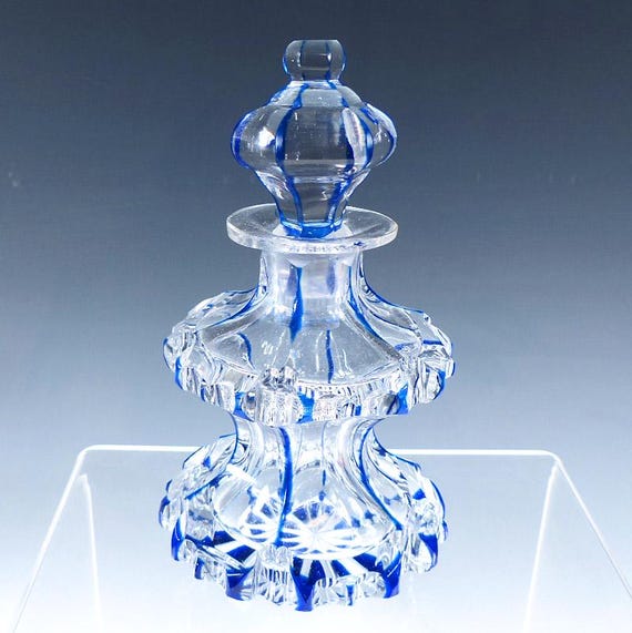 Biedermeier Period Bohemian Cobalt Cut to Clear Perfume Bottle