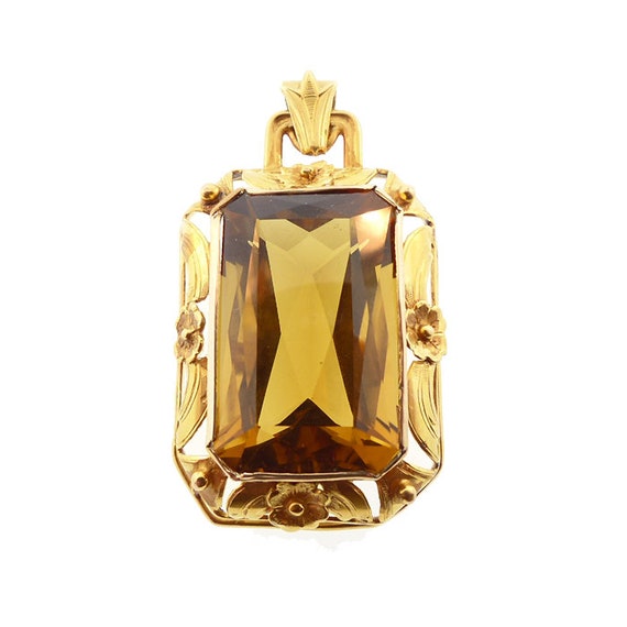 Late Art Nouveau 14K Gold & Citrine Pendant - image 1