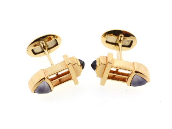 14K Yellow Gold, Iolite & Chalcedony Cufflinks