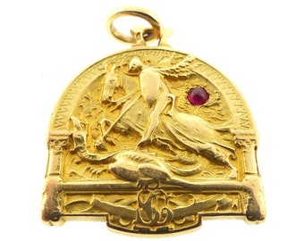 French 18K Gold & Ruby Saint George Pendant