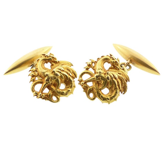 French Art Nouveau 18K Gold Mythological Dragon C… - image 2