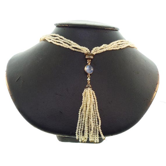 18K & 14K Gold Pearl Diamond Star Sapphire Bayadere Sautoir Necklace