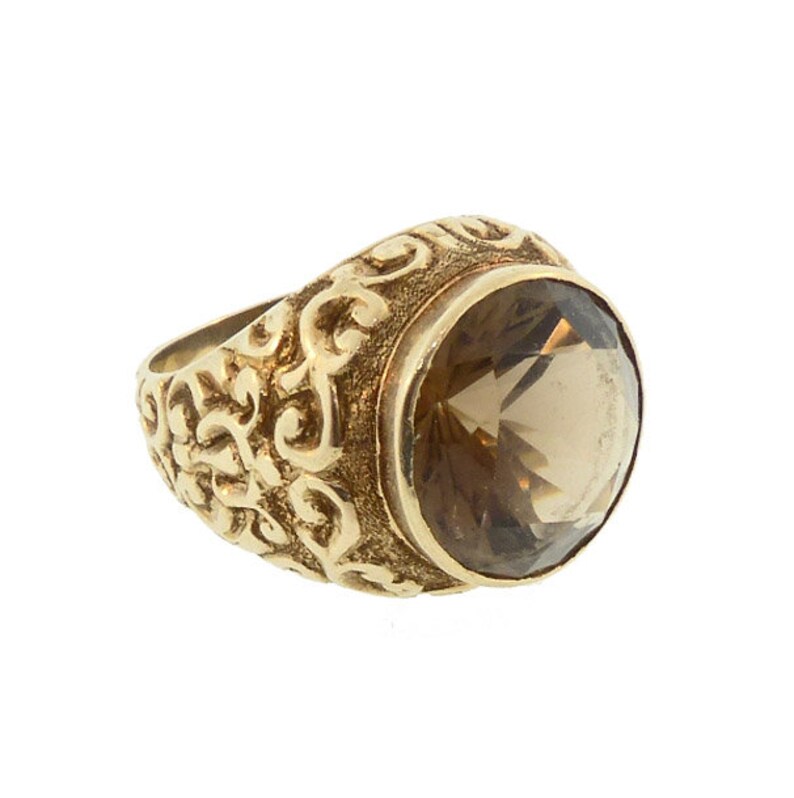 Victorian 14K Gold & Smoky Quartz Gentleman's Ring image 1