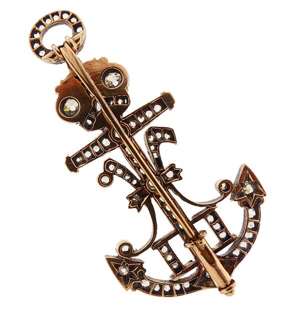 Imperial Russian Czar Nicholas II Diamond & Gold Anchor Brooch | Imperial Russian Jewelry | Royal Jewelry | Antique Anchor Jewelry | View 4