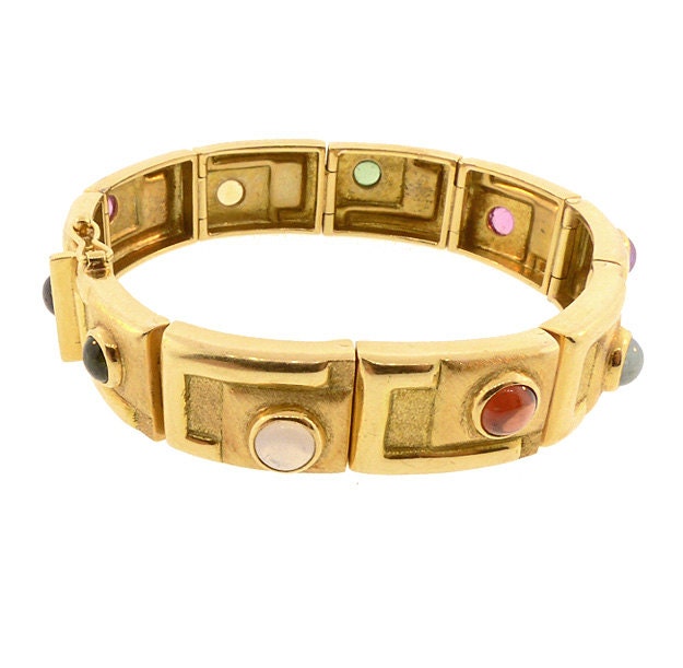 Bruno Guidi Modernist 18K Gold & Multicolored Gemstone Bracelet