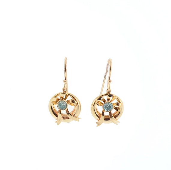 Blue Zircon & 10K Gold Retro Bow Earrings