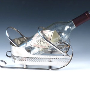 Art Deco Chrome Wine Bottle Sled | Figural Bottle Caddy | American ca. 1945 | Vintage Barware image 4
