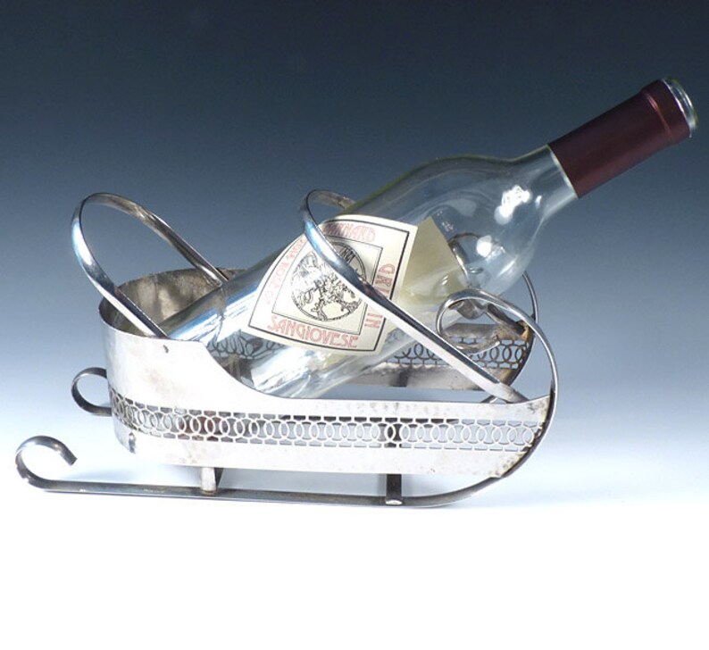 Art Deco Chrome Wine Bottle Sled | Figural Bottle Caddy | American ca. 1945 | Vintage Barware image 4
