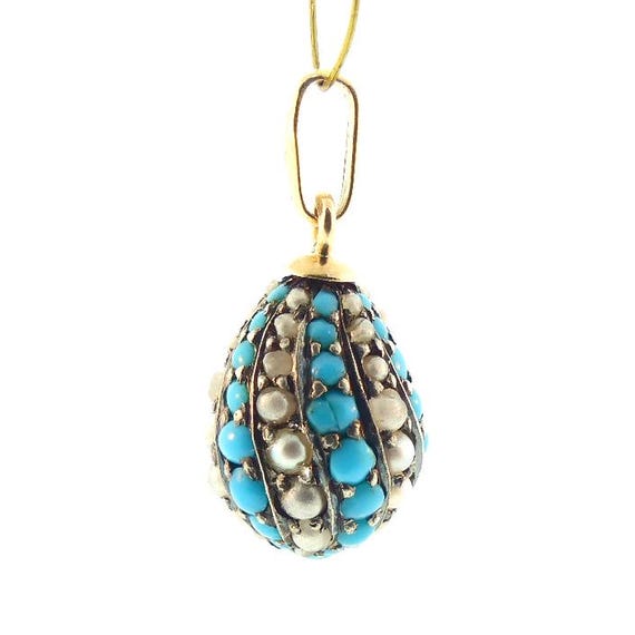 Imperial 14K Gold, Silver, Turquoise & Pearl Egg Pendant