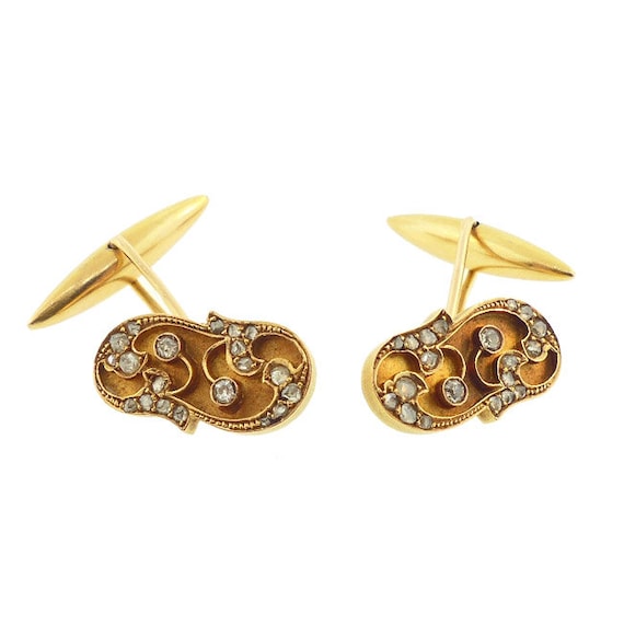 Art Noveau 18K Gold & Diamond Cufflinks