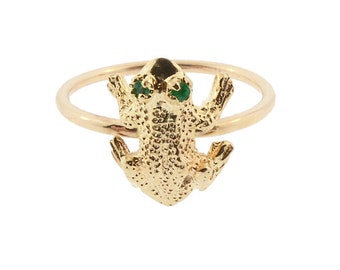 14K Gold & Emerald Frog Stickpin Conversion Ring