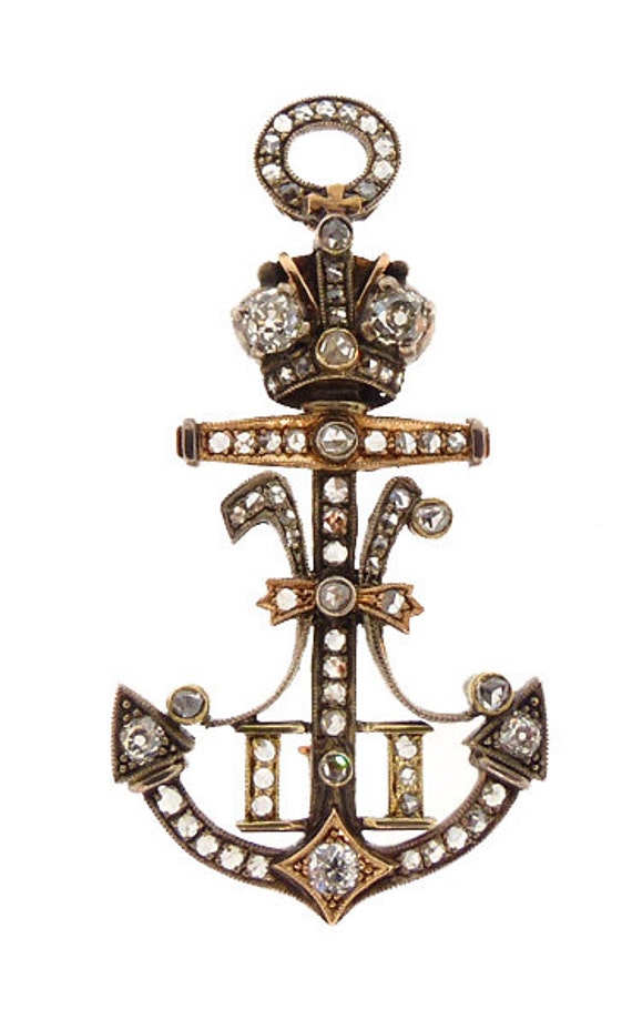 Imperial Russian Czar Nicholas II Diamond & Gold Anchor Brooch | Imperial Russian Jewelry | Royal Jewelry | Antique Anchor Jewelry | View 3