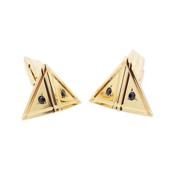 Modernist 14K Gold & Blue Sapphire Pyramid Cuffli… - image 7