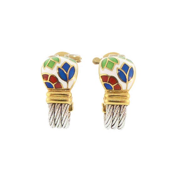 Fred Of Paris 18K Gold Steel Enamel FORCE 10 Earrings