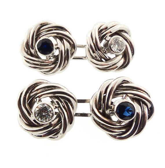 Vintage Platinum, Diamond & Sapphire Knot Cufflinks