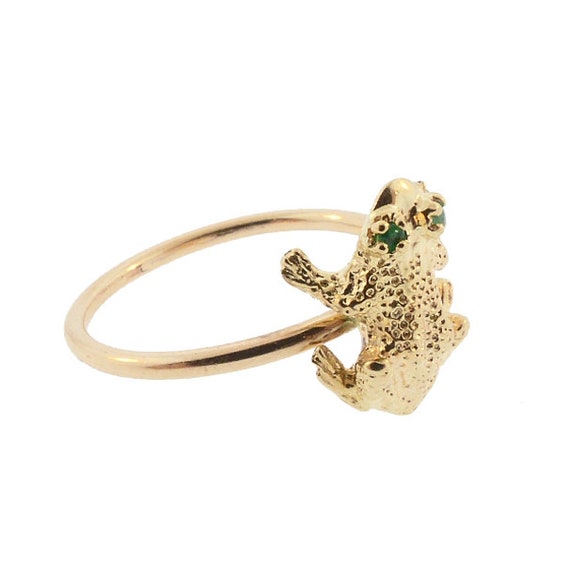 14K Gold & Emerald Frog Stickpin Conversion Ring - image 3