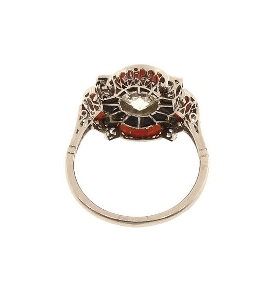 Art Deco Platinum Filigree, Diamond, Coral & Onyx… - image 5