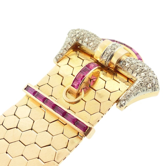Retro 18K Gold, Platinum, Diamond & Ruby Buckle B… - image 10