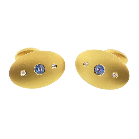 Victorian 14K Diamond Color-Change Sapphire Cufflinks