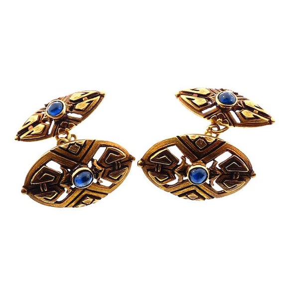 French Aesthetic Period 18K Gold & Sapphire Cufflinks