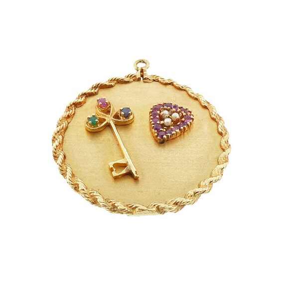 Vintage 14K Gold & Gemstone Acrostic Key to My Heart Large Charm