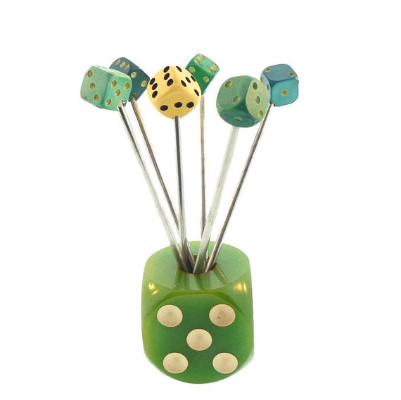 French Art Deco Bakelite Dice Cocktail Pick Set