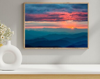 Great Smoky Mountains Landscape Photo, Tennessee Mountains, National Park Sunset, Colorful Wall Art, Acrylic Mount, Home Office Decor