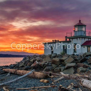Seattle Washington landscape photography, Lighthouse  print, Seattle  print, West Point Lighthouse , Washington wall decor