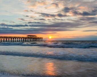 Fotografía de muelles de pesca: Amanecer en la playa de Carolina del Sur (Varios tamaños)
