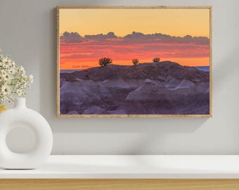 Petrified Forest Landscape Photo, Arizona Wall Decor, Southwest Sunset, Fine Art Print, Colorful Desert Silhouette, Archival Paper