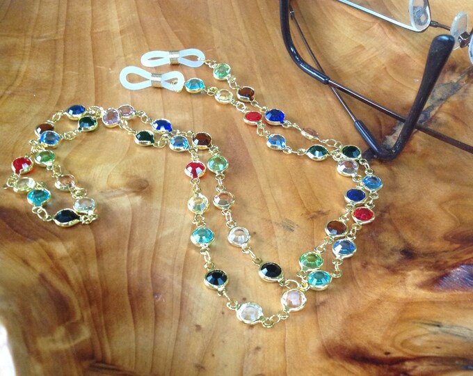 Gem Tone Crystals Eyeglass Chain Etsy